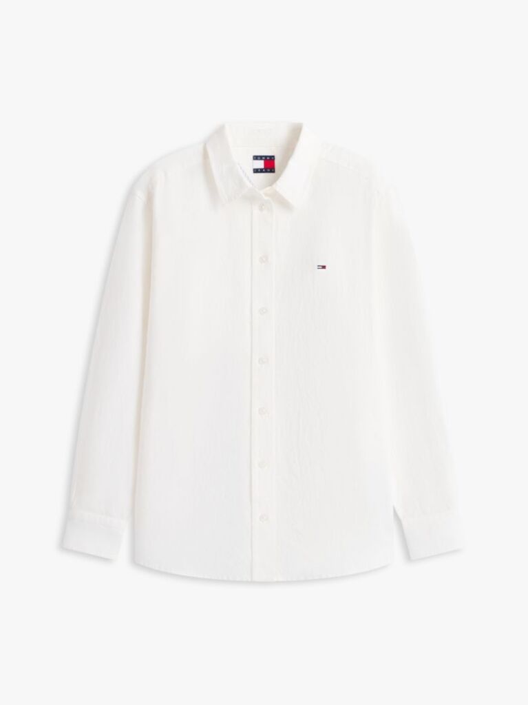 White Relaxed Fit Linen Blend Shirt  Women