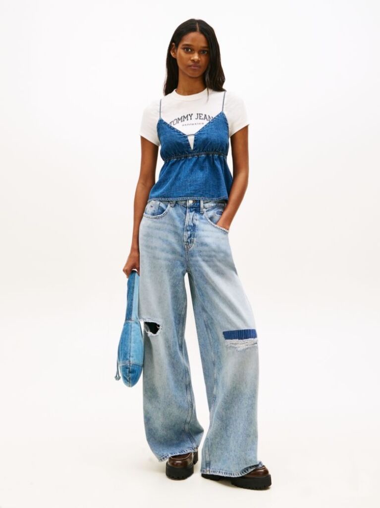 Denim Chambray Spaghetti Strap Slim V-Neck Top  Women