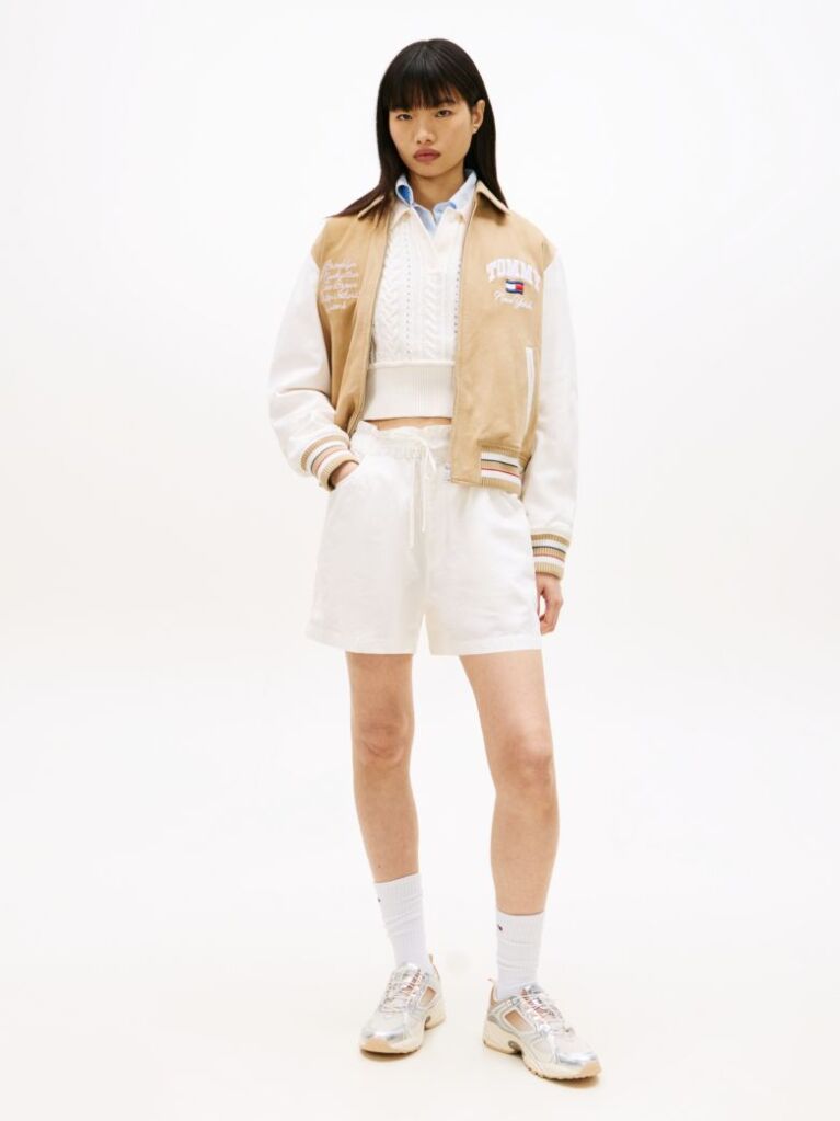 White Linen Blend Five-Pocket Shorts  Women