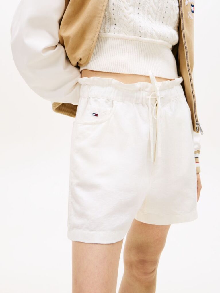 White Linen Blend Five-Pocket Shorts  Women