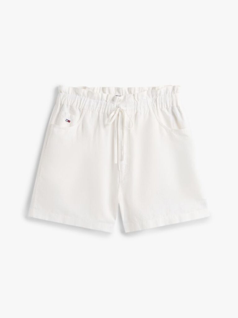 White Linen Blend Five-Pocket Shorts  Women