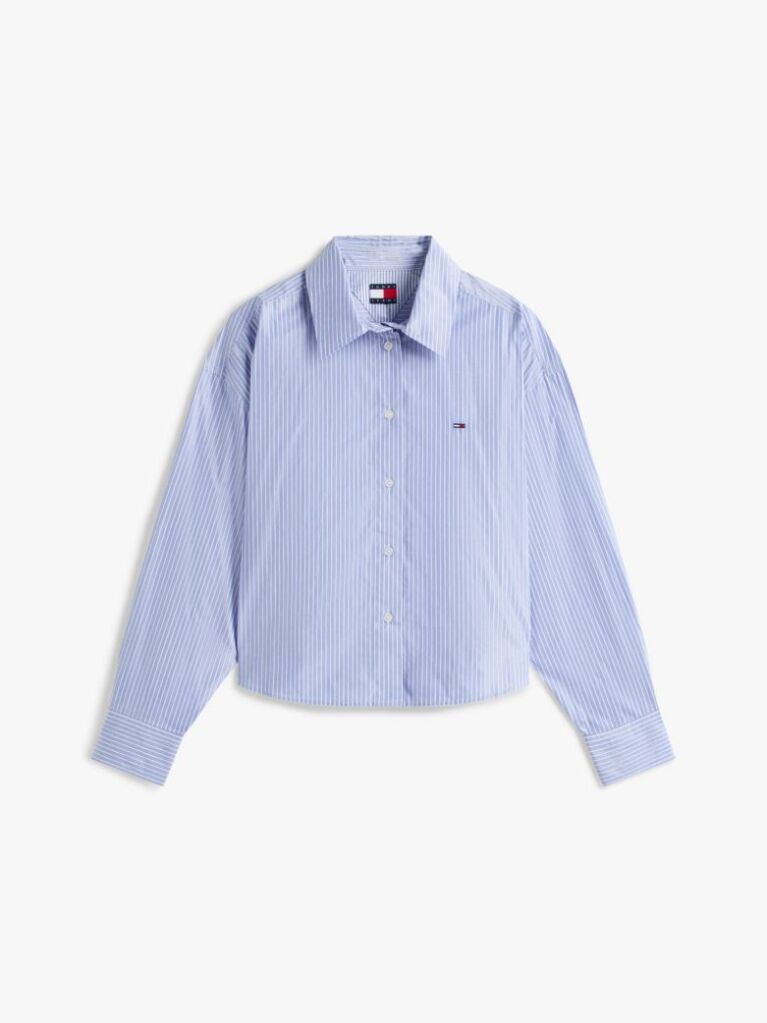 Blue Oversized Fit Metallic Cropped Shirt  Women