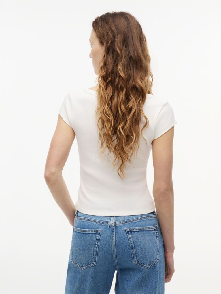 White Tommy Badge Scoop Neck Slim T-Shirt  Women