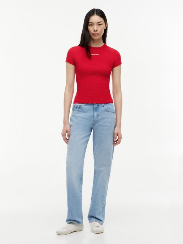 Red Logo Ribbed Slim T-Shirt  Women