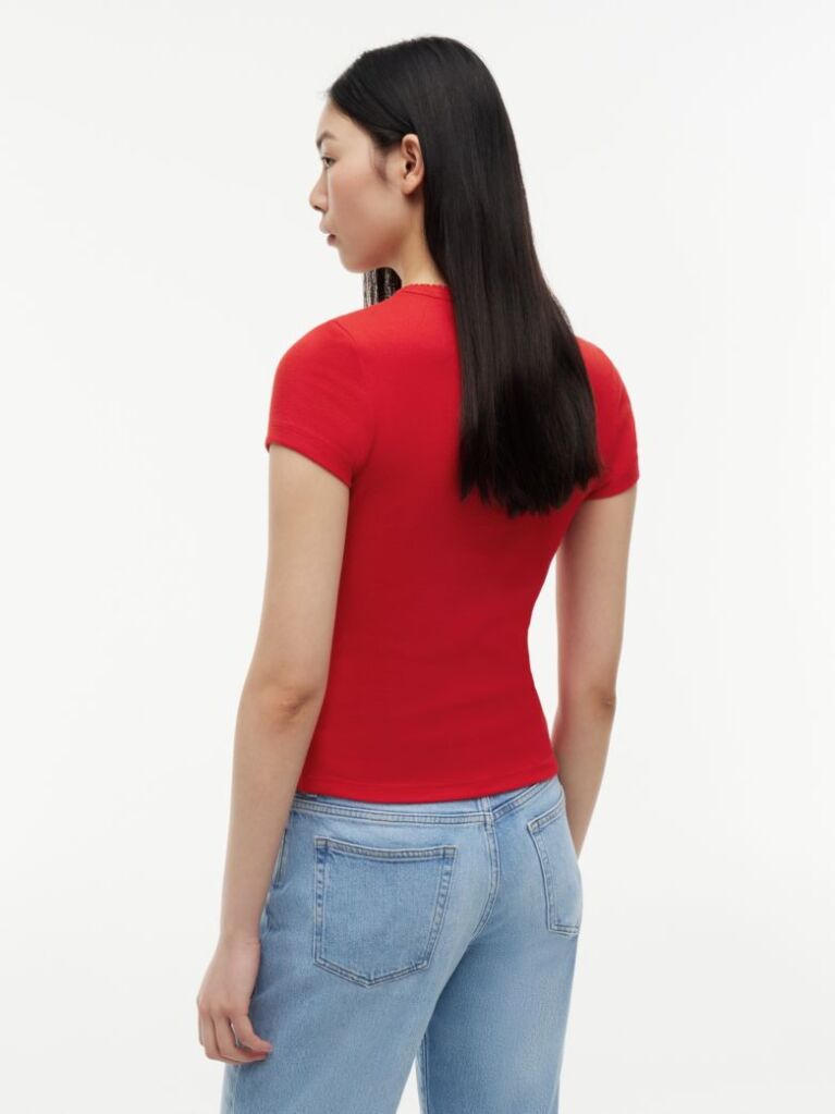 Red Logo Ribbed Slim T-Shirt  Women