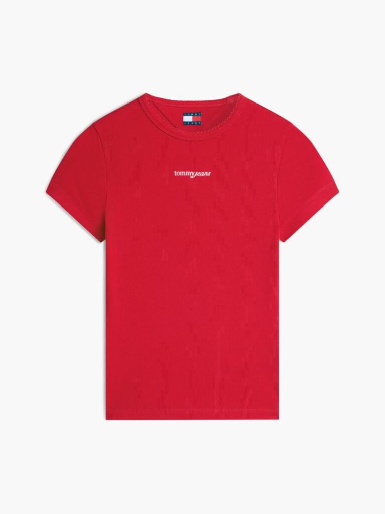Red Logo Ribbed Slim T-Shirt  Women