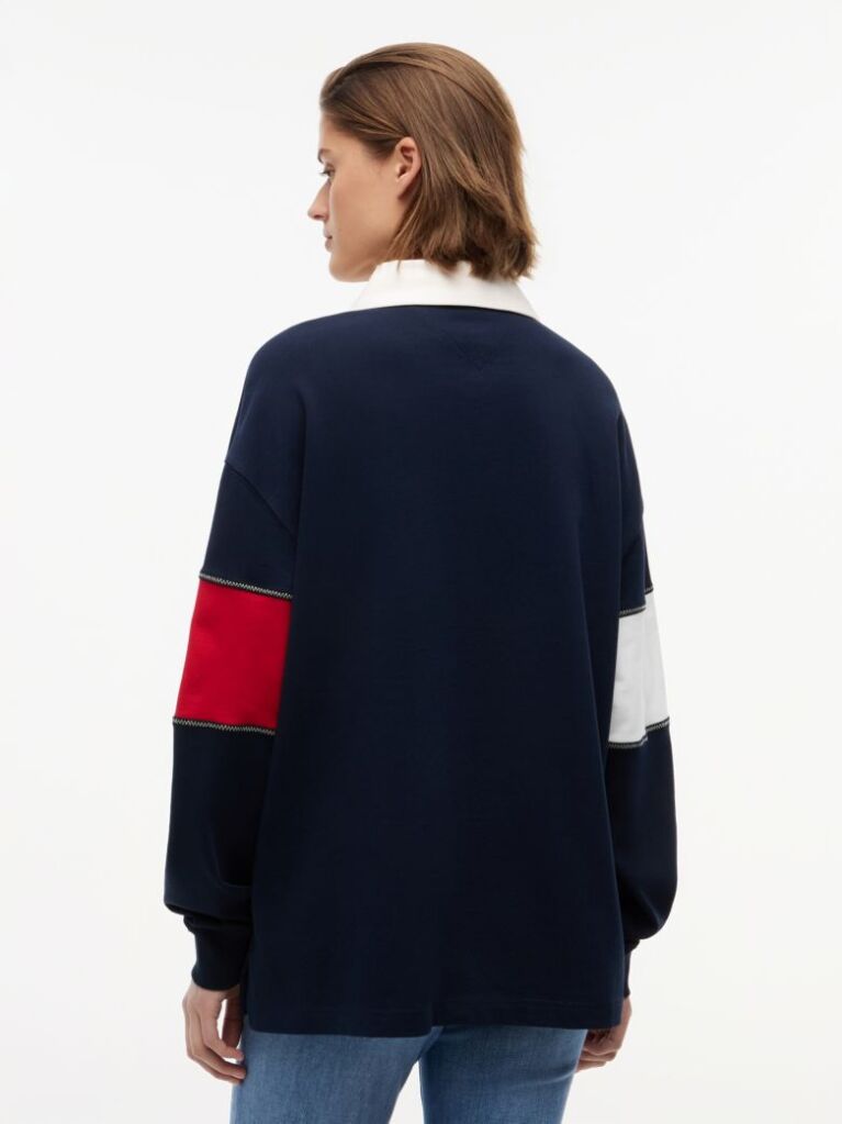 Blue Tommy Flag Jersey Oversized Rugby Shirt  Women