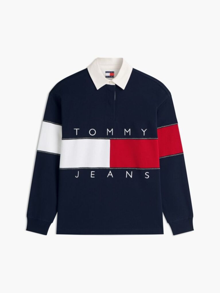 Blue Tommy Flag Jersey Oversized Rugby Shirt  Women