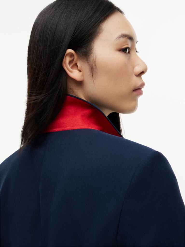 Blue Gold-Tone Button Regular Fit Cropped Blazer  Women