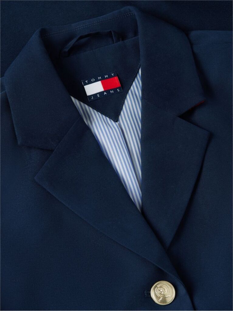 Blue Gold-Tone Button Regular Fit Cropped Blazer  Women