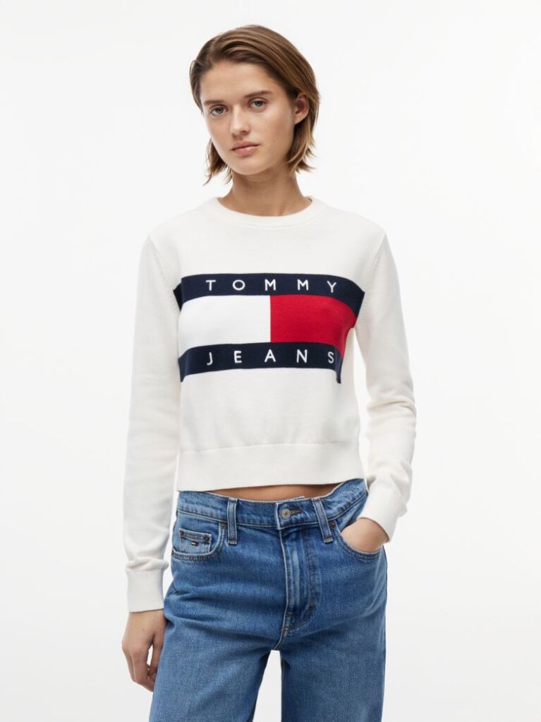 White Tommy Flag Crew Neck Jumper  Women
