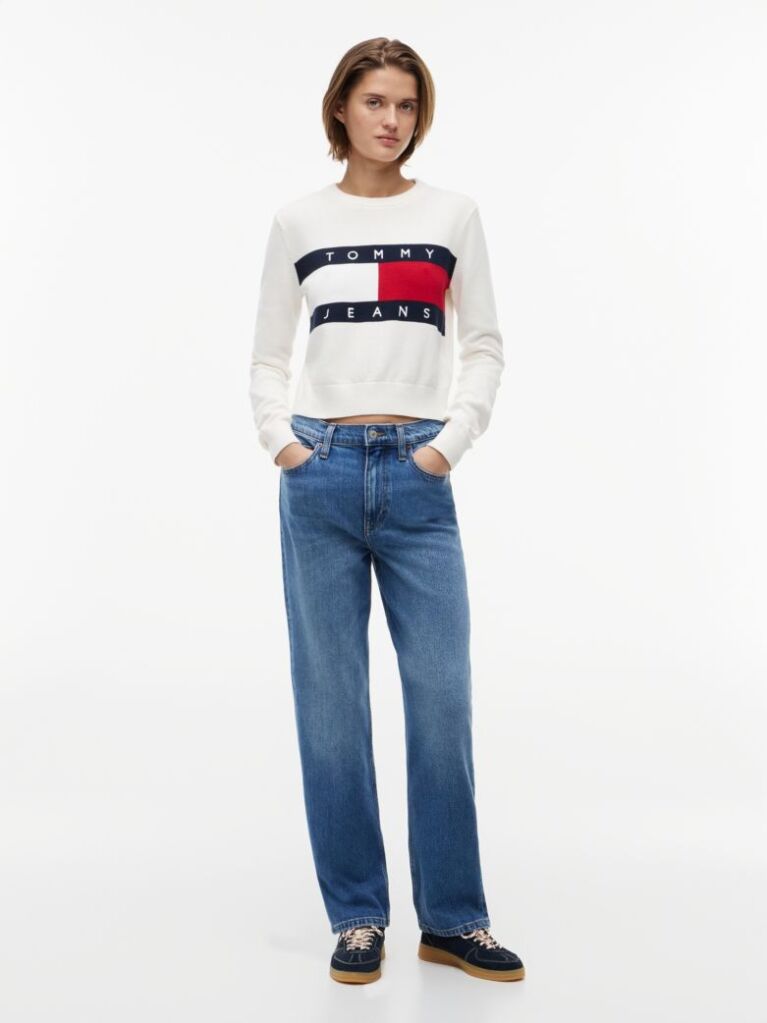 White Tommy Flag Crew Neck Jumper  Women