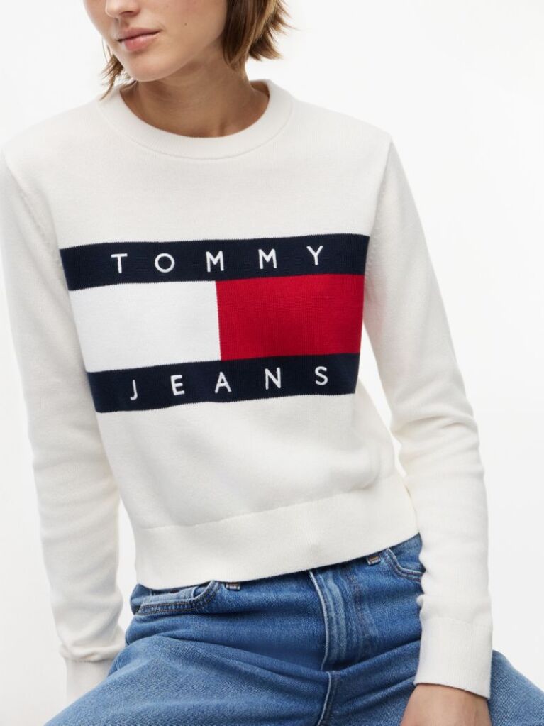 White Tommy Flag Crew Neck Jumper  Women