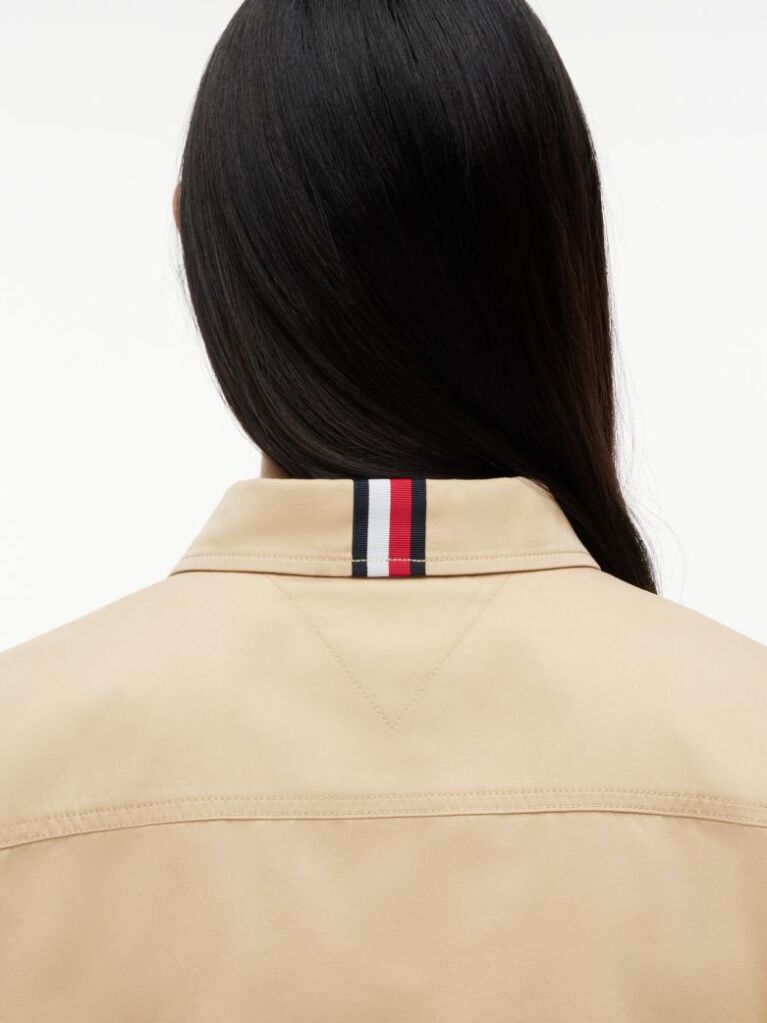 Beige Relaxed Fit Crest Embroidery Cropped Shirt  Women