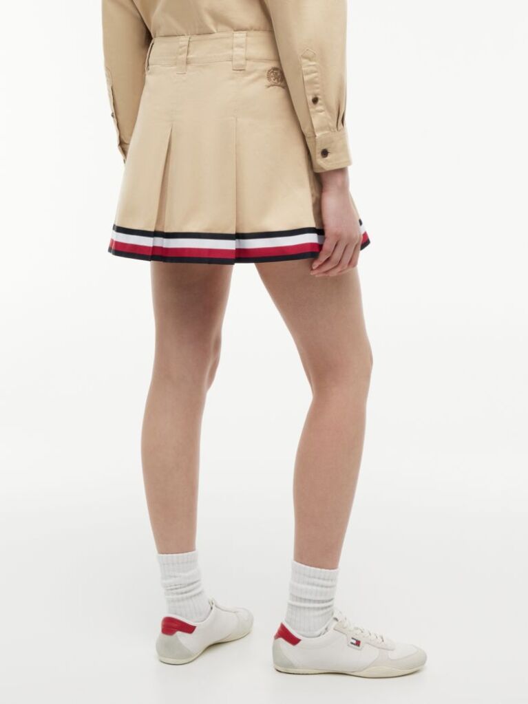 Beige Global Stripe Tape Pleated Mini Skirt  Women
