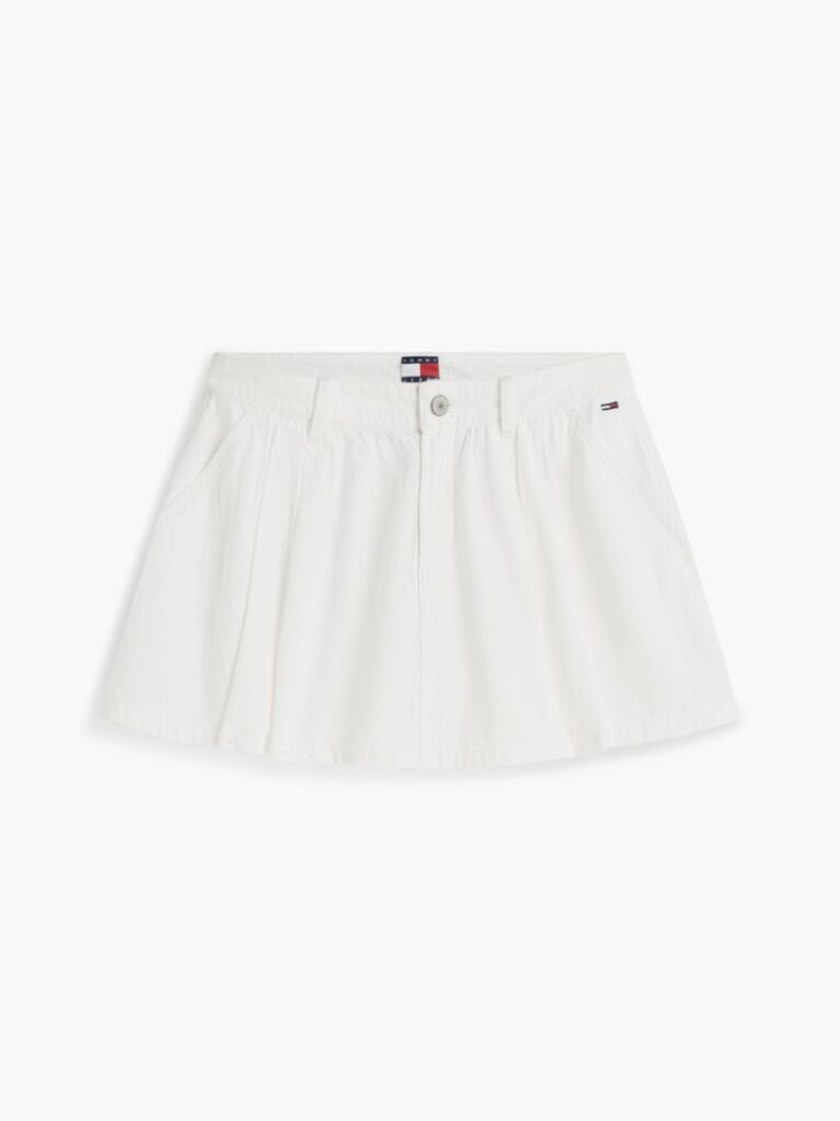 White Textured Twill Pleated Flared Mini Skirt  Women
