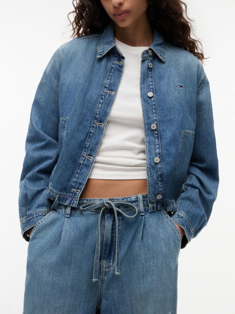 Denim Drawstring Loose Wide Leg Jeans With Linen  Women
