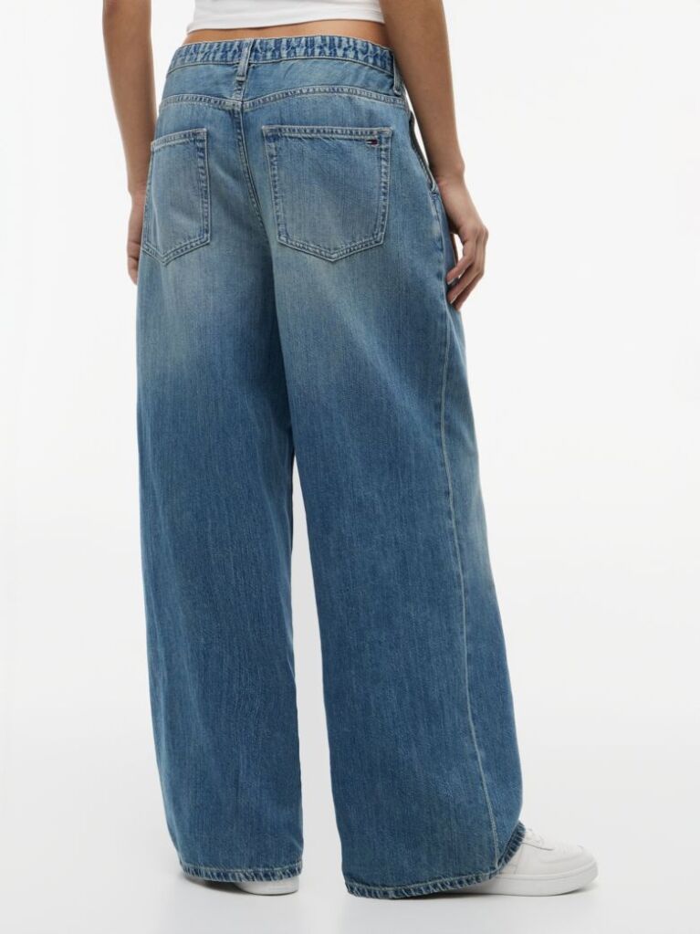Denim Drawstring Loose Wide Leg Jeans With Linen  Women