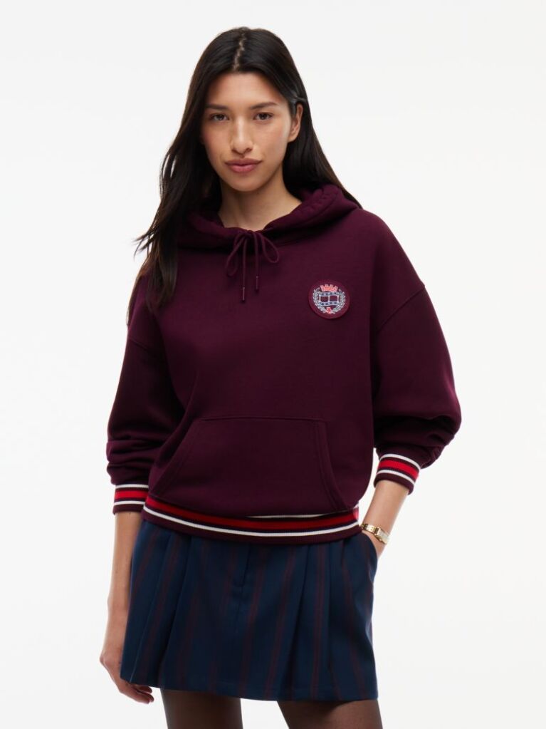 Purple Crest Wavy Flag Boxy Hoody  Women