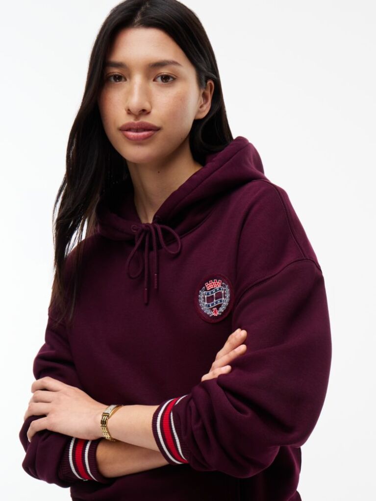Purple Crest Wavy Flag Boxy Hoody  Women