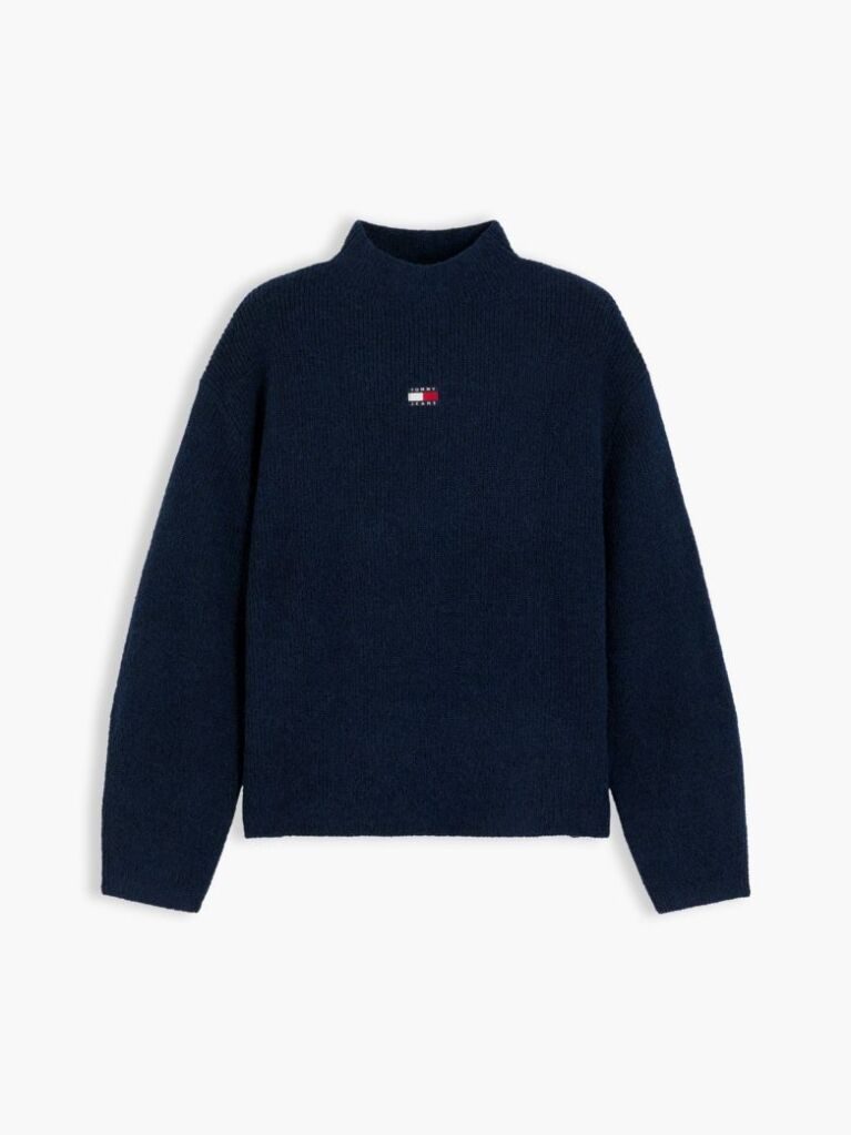 Blue Tommy Badge Mock Neck Jumper With Alpaca  Women