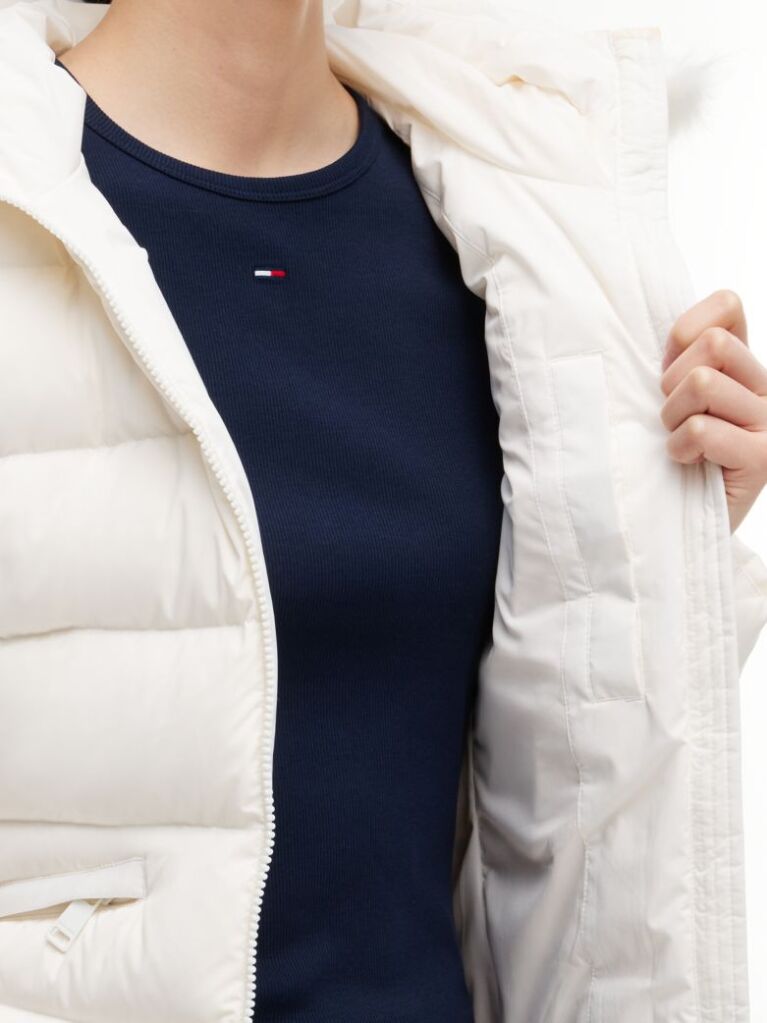 White Slim Down Hooded Puffer Jacket  Women