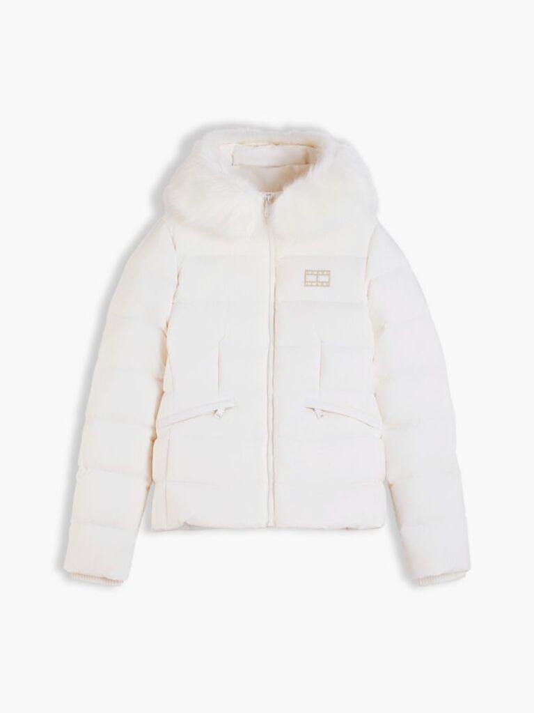 White Slim Down Hooded Puffer Jacket  Women