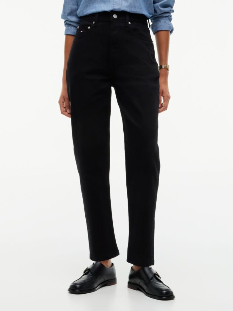 Denim Mom High Rise Tapered Black Jeans  Women