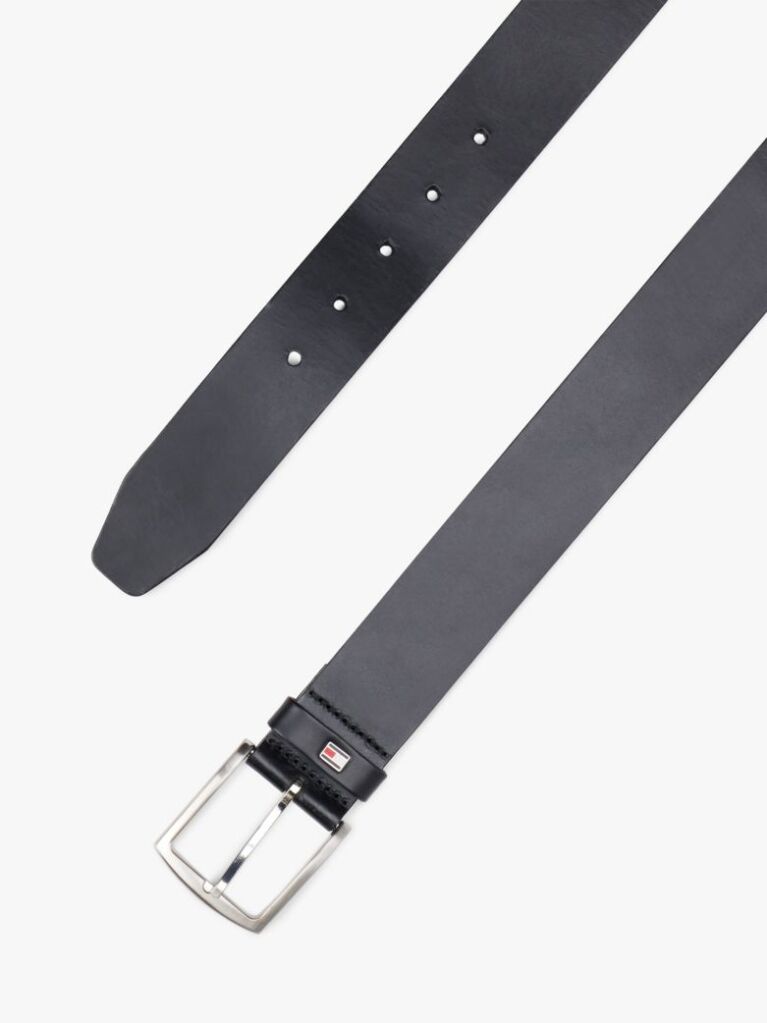 Black Denton Flag Logo Leather Belt  Men