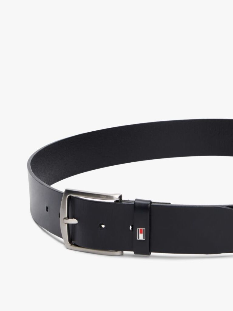 Black Denton Flag Logo Leather Belt  Men