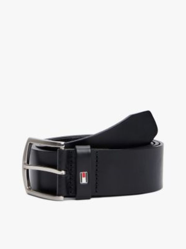 Black Denton Flag Logo Leather Belt  Men