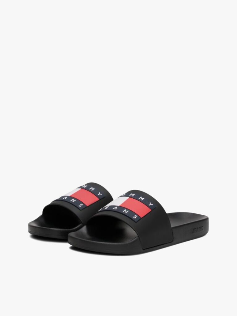 Black Essential Flag Badge Pool Slides  Men