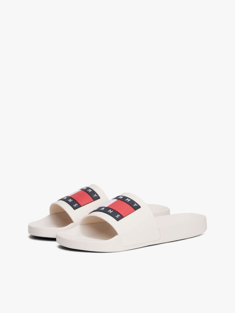 White Essential Flag Badge Pool Slides  Men