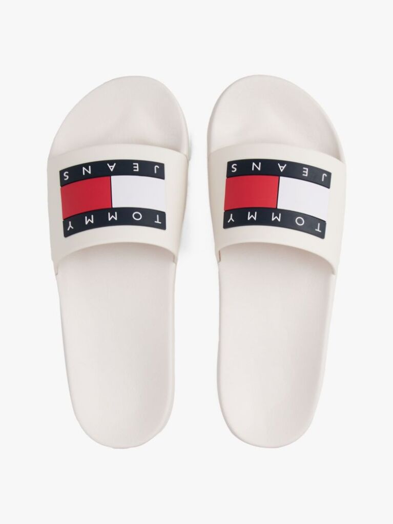 White Essential Flag Badge Pool Slides  Men