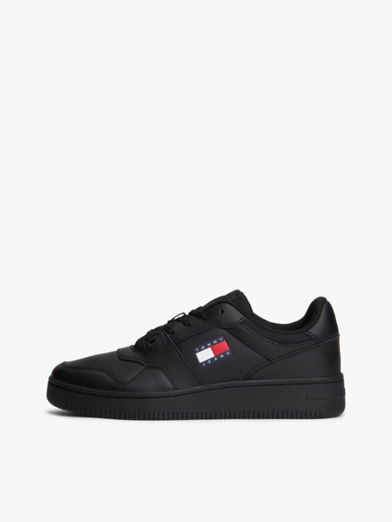 Black Retro Essential Leather Basketball Trainers  Men
