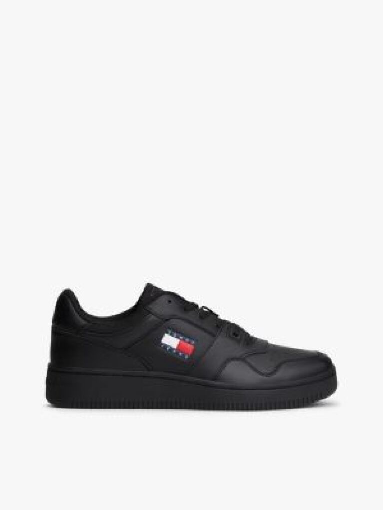 Black Retro Essential Leather Basketball Trainers  Men