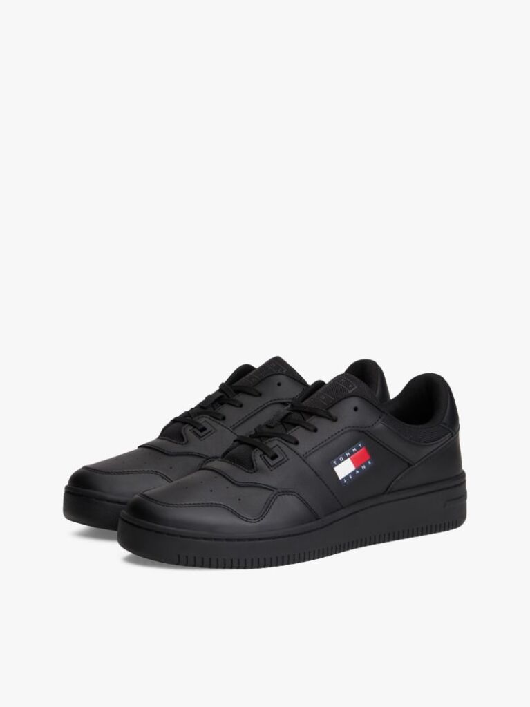 Black Retro Essential Leather Basketball Trainers  Men
