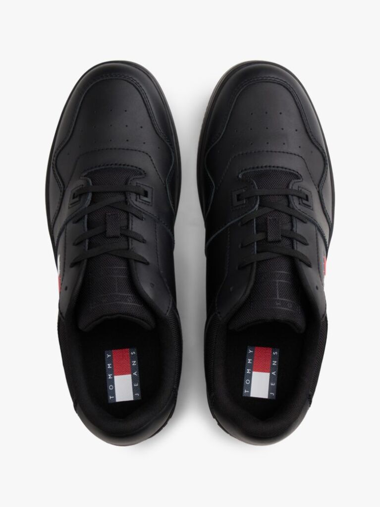 Black Retro Essential Leather Basketball Trainers  Men