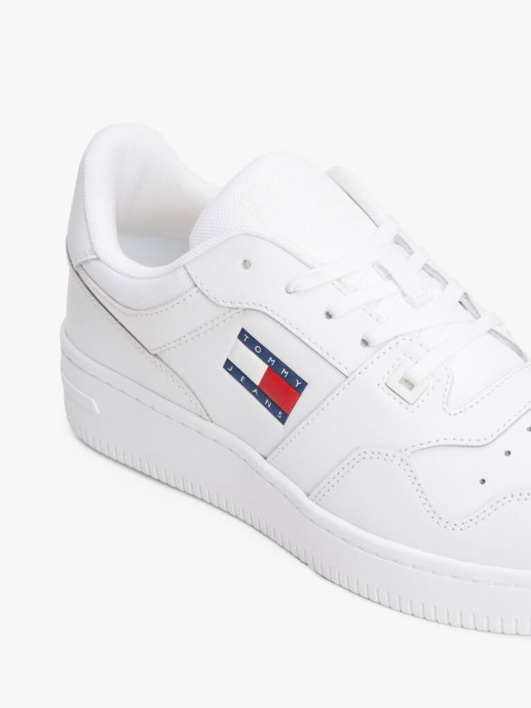 White Retro Essential Leather Basketball Trainers  Men