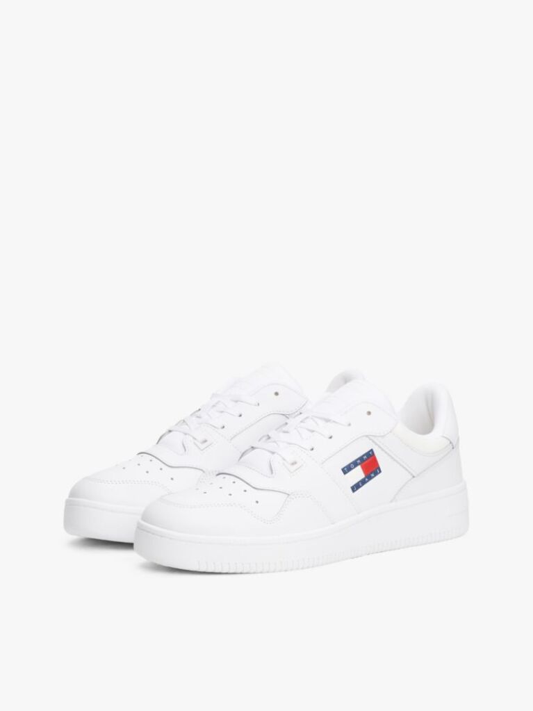 White Retro Essential Leather Basketball Trainers  Men