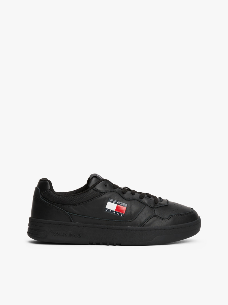 Black Leather Colour-Blocked Cupsole Trainers  Men