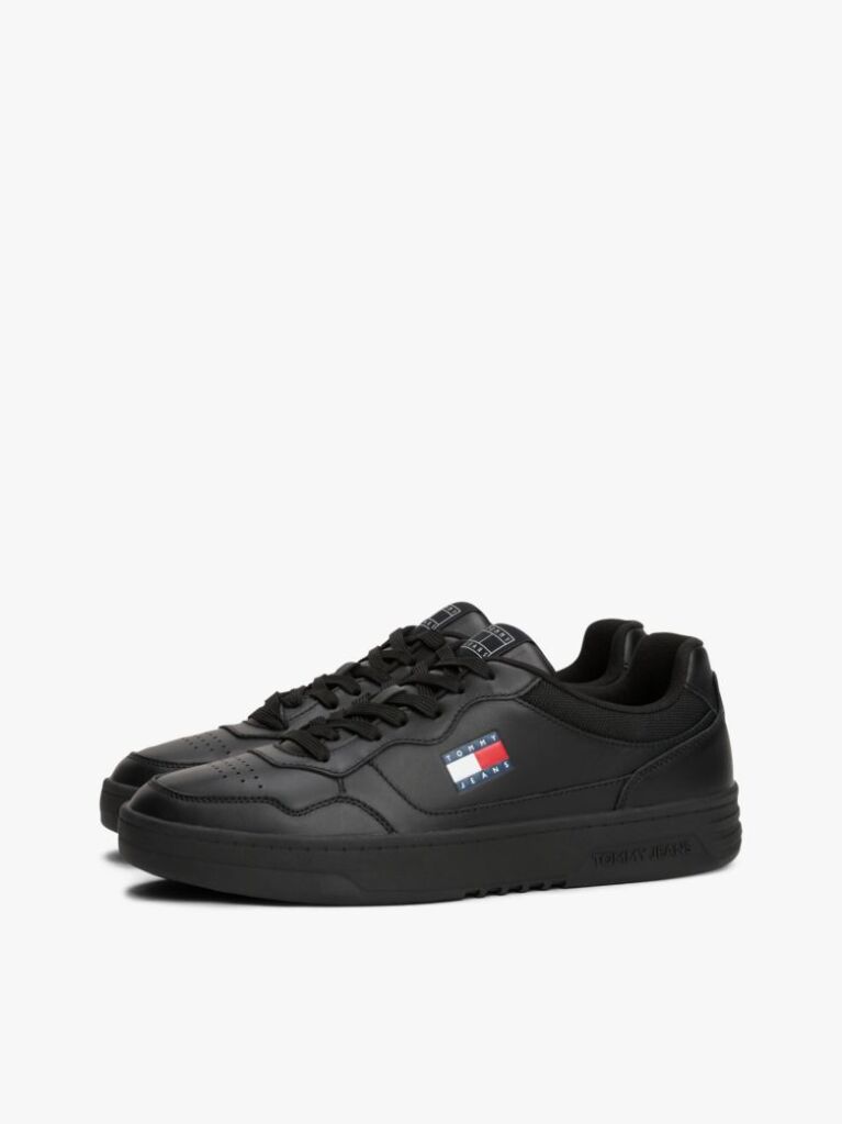 Black Leather Colour-Blocked Cupsole Trainers  Men