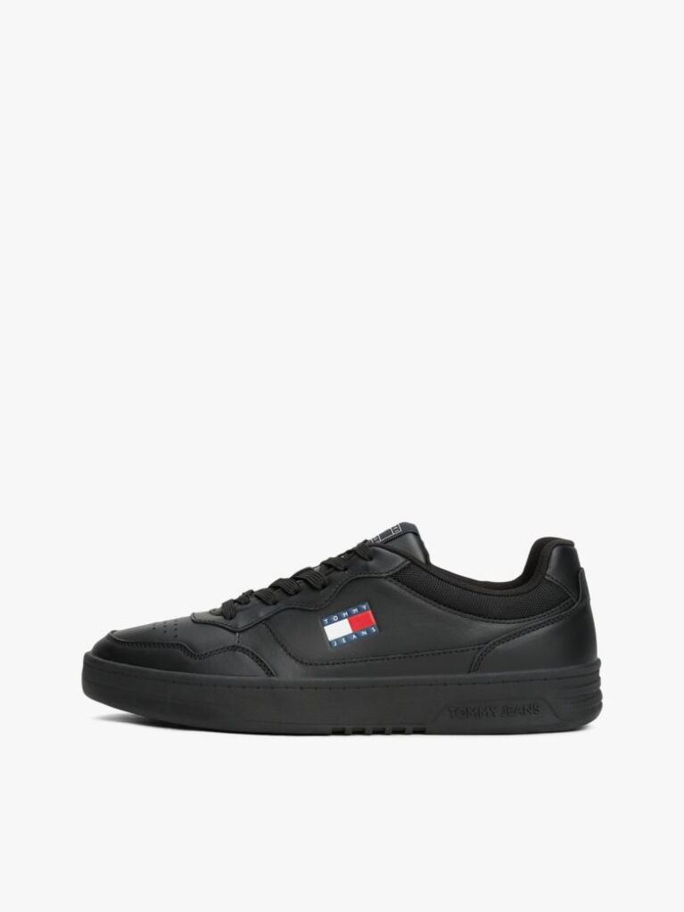 Black Leather Colour-Blocked Cupsole Trainers  Men