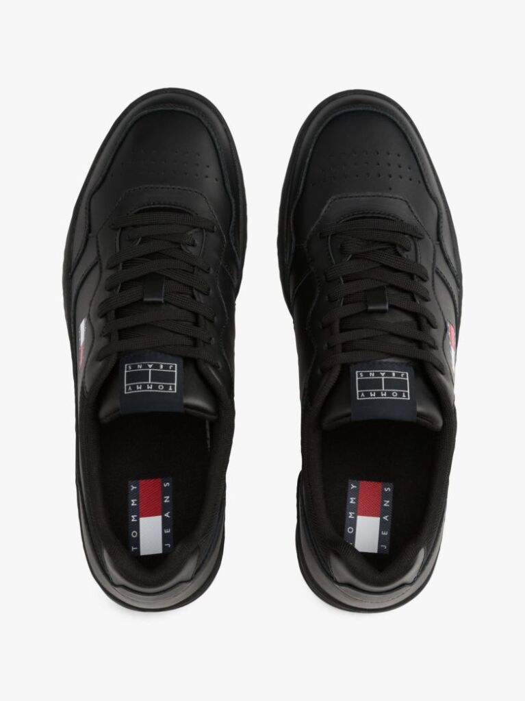 Black Leather Colour-Blocked Cupsole Trainers  Men