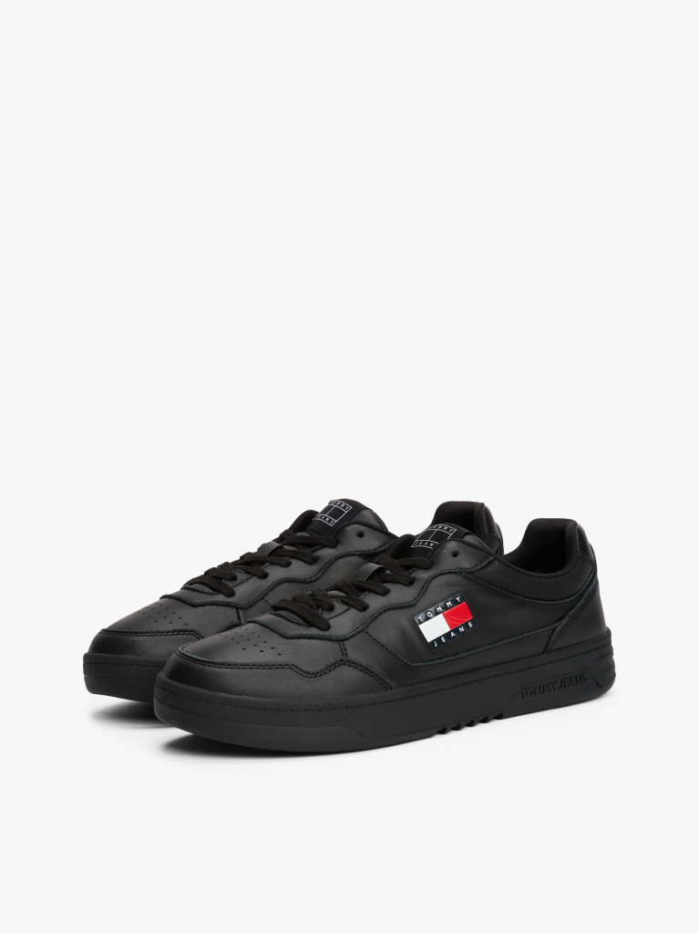 Black Leather Colour-Blocked Cupsole Trainers  Men