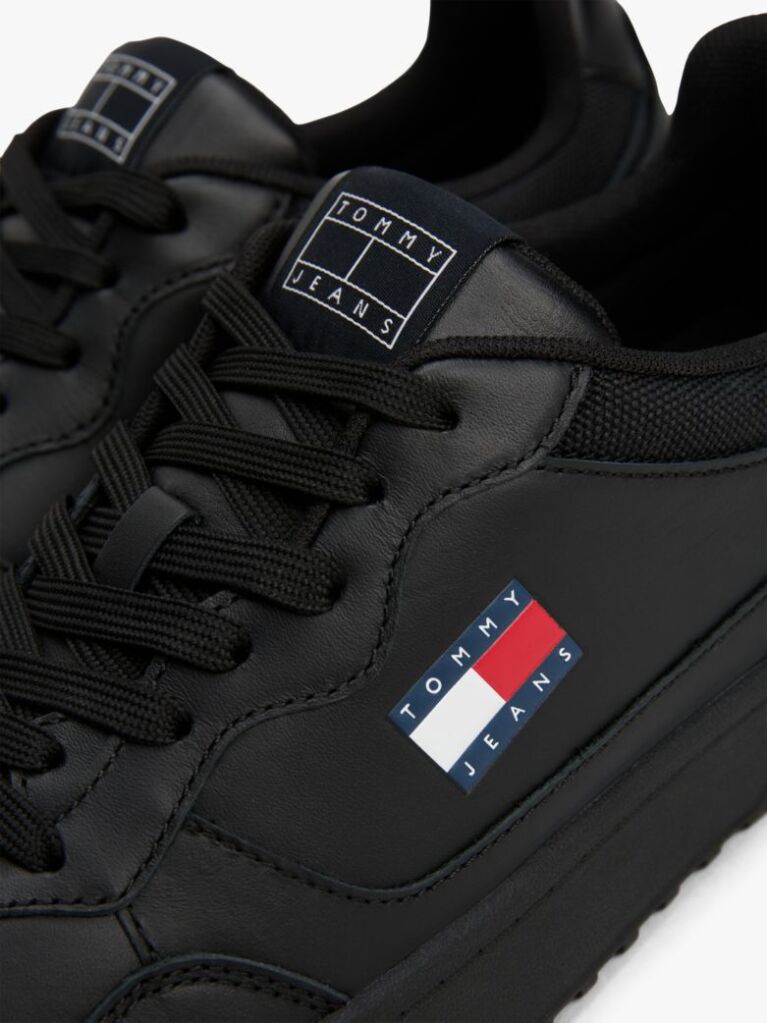 Black Leather Colour-Blocked Cupsole Trainers  Men
