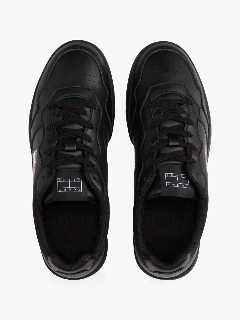 Black Leather Colour-Blocked Cupsole Trainers  Men