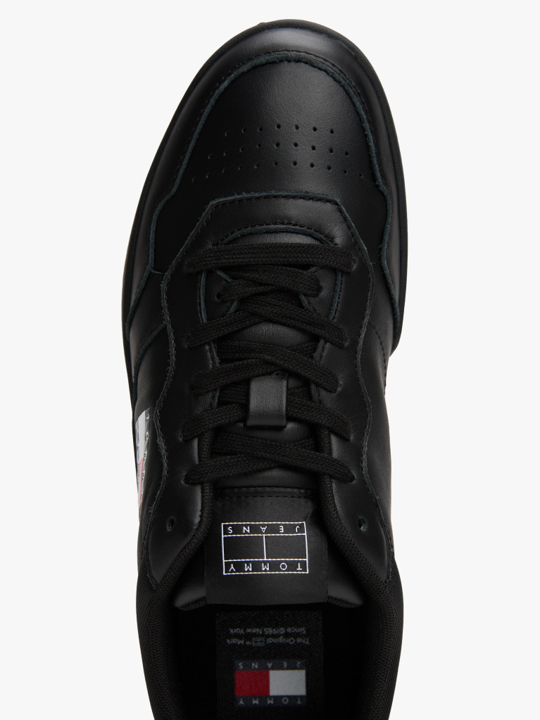 Black Leather Colour-Blocked Cupsole Trainers  Men