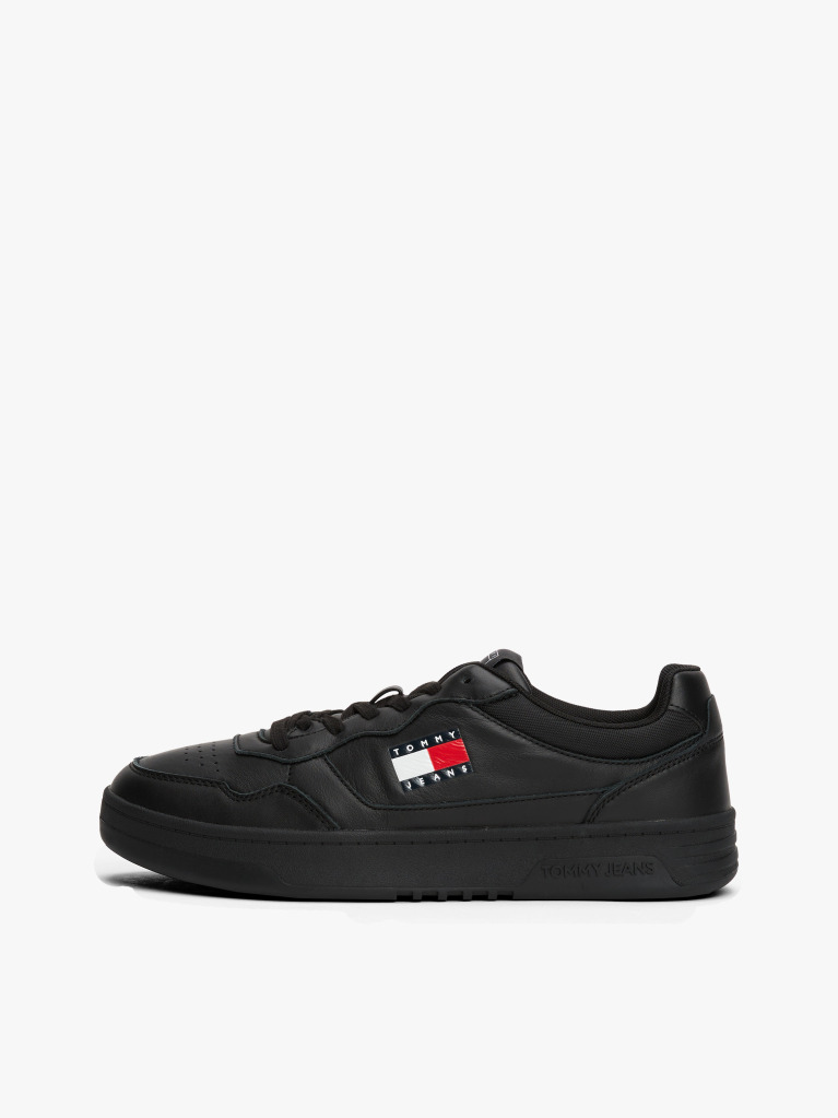 Black Leather Colour-Blocked Cupsole Trainers  Men
