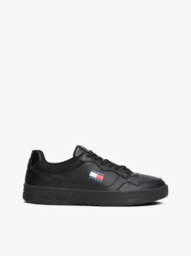 Black Leather Colour-Blocked Cupsole Trainers  Men